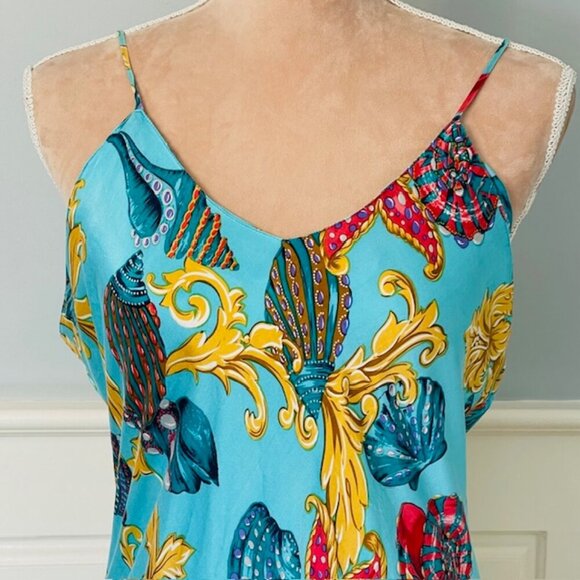 Victoria's Secret Vintage 100% Silk Babydoll Slip Dress Gold Label Tropical Med - Picture 2 of 11